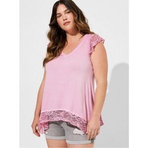 Torrid Super Soft Lace Trim Sleeveless Tunic Top Pink 1X 14 16